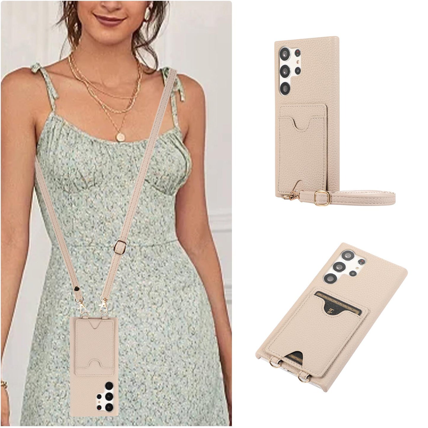 Wallet Case for Samsung S24 S23 Ultra S22 Plus U-shaped Card Holder Lanyard Handbag Crossbody Leather Cover for Samsung A13 A22 A33 A53 A14 A24 A34 A54