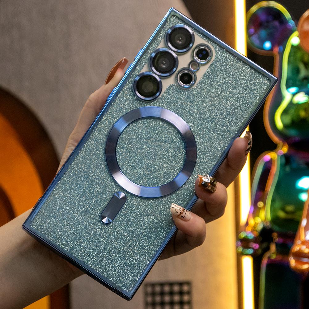 Glitter Magnetic Wireless Charge Transparent Soft Phone Case For Samsung Note20 S21Ultra S22 S22Ultra S23 S23Plus S23Ultra S24 S24FE S24Plus S24Ultra Slim Thin Cover