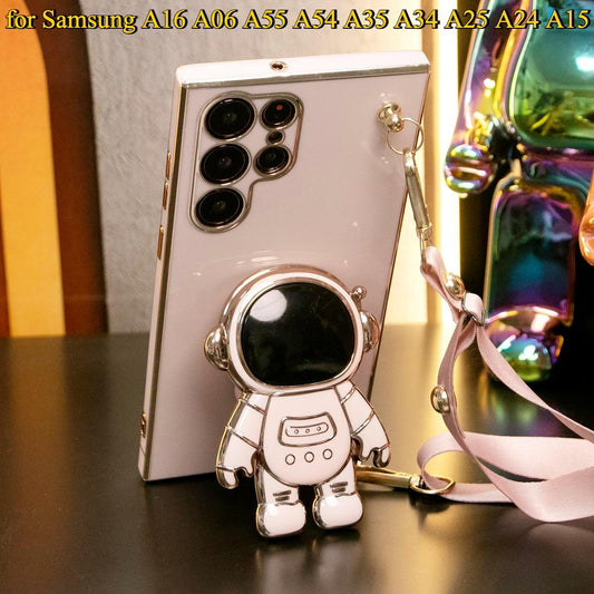 Astronaut Holder Crossbody Lanyard Phone Case for Samsung A16 A06 A55 A54 A35 A34 A25 A24 A15 Soft TPU Back Cover
