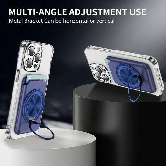 Portable Strong Magnetic Wallet Card Holder 360 Degree Rotating Kickstand Rubber Card Slot Case for Magsafe for iPhone 16 15 14 13 12 for Samsung S25 S24 S23 Magnetic Stand Cover