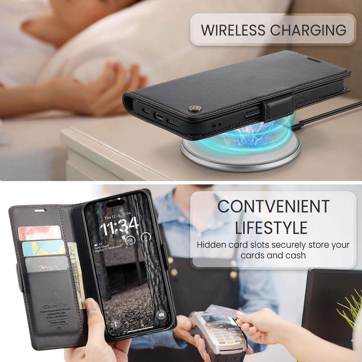 For iPhone 16 15 14 13 12 Pro Max Phone Case, Luxury Leather Wallet Card Bag Shockproof Kickstand Business Magnetic Full Cover