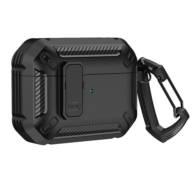 Switch Lock Earphone Case For Airpods Pro Luxury Carbon Fiber Armor Bluetooth Earphone Charging Box Cover For Airpods 2 3 2021