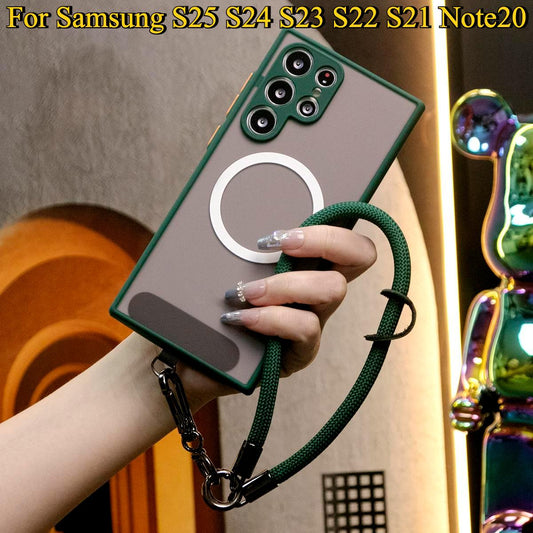 Luxury Matte Clear Support Magnetic With Multifunctional Climbing Rope For Samsung S25 S24 S23 S22 S21 Note20