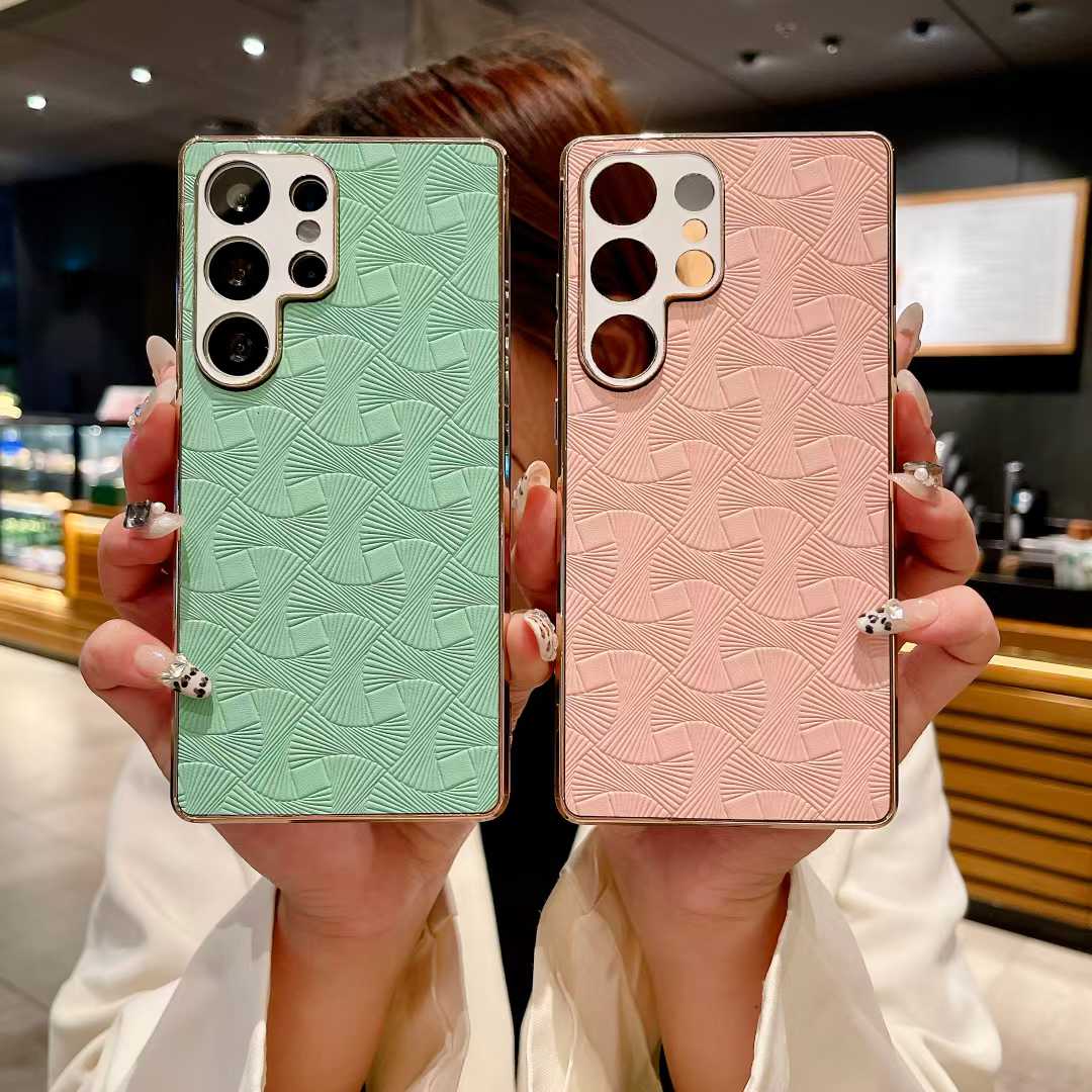 For Samsung S25Ultra S25 S24 S23 A56 A55 A54 A53 A36 A26 A16 Phone Case, Luxury Glitter Fanshaped Pattern Leather Plating Matte Shockproof Hard Full Cover