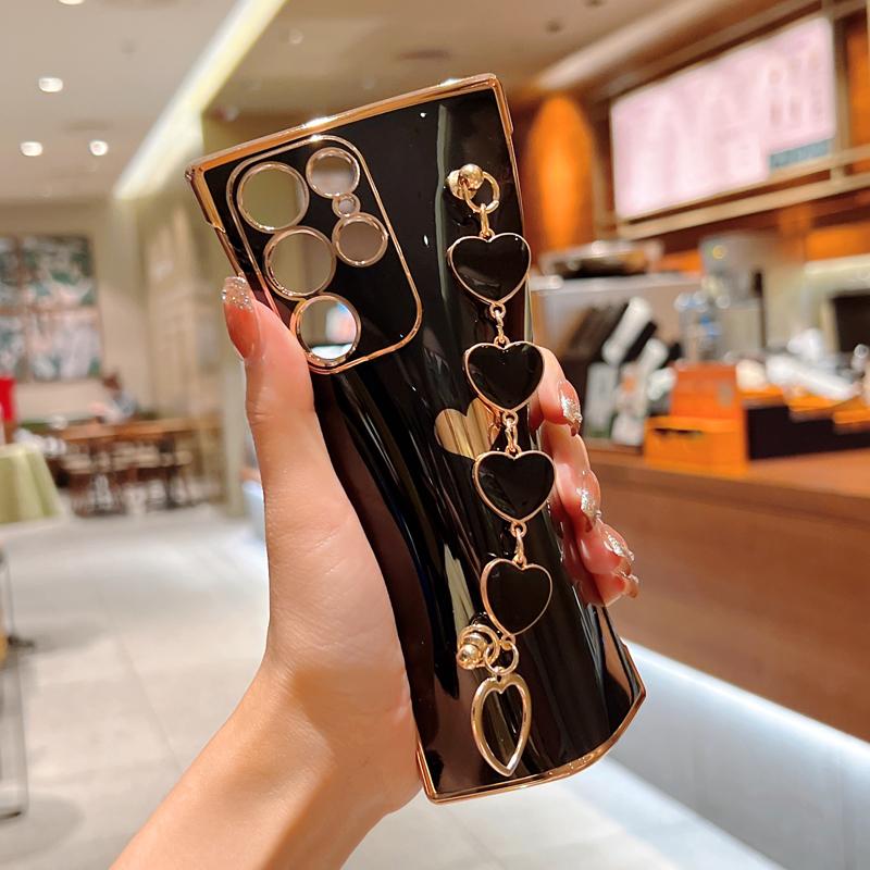 Plating Love Heart Bracelet Case For Samsung S23 S22 S21 Ultra A52 A53 A54 A23 A12 Soft Cover
