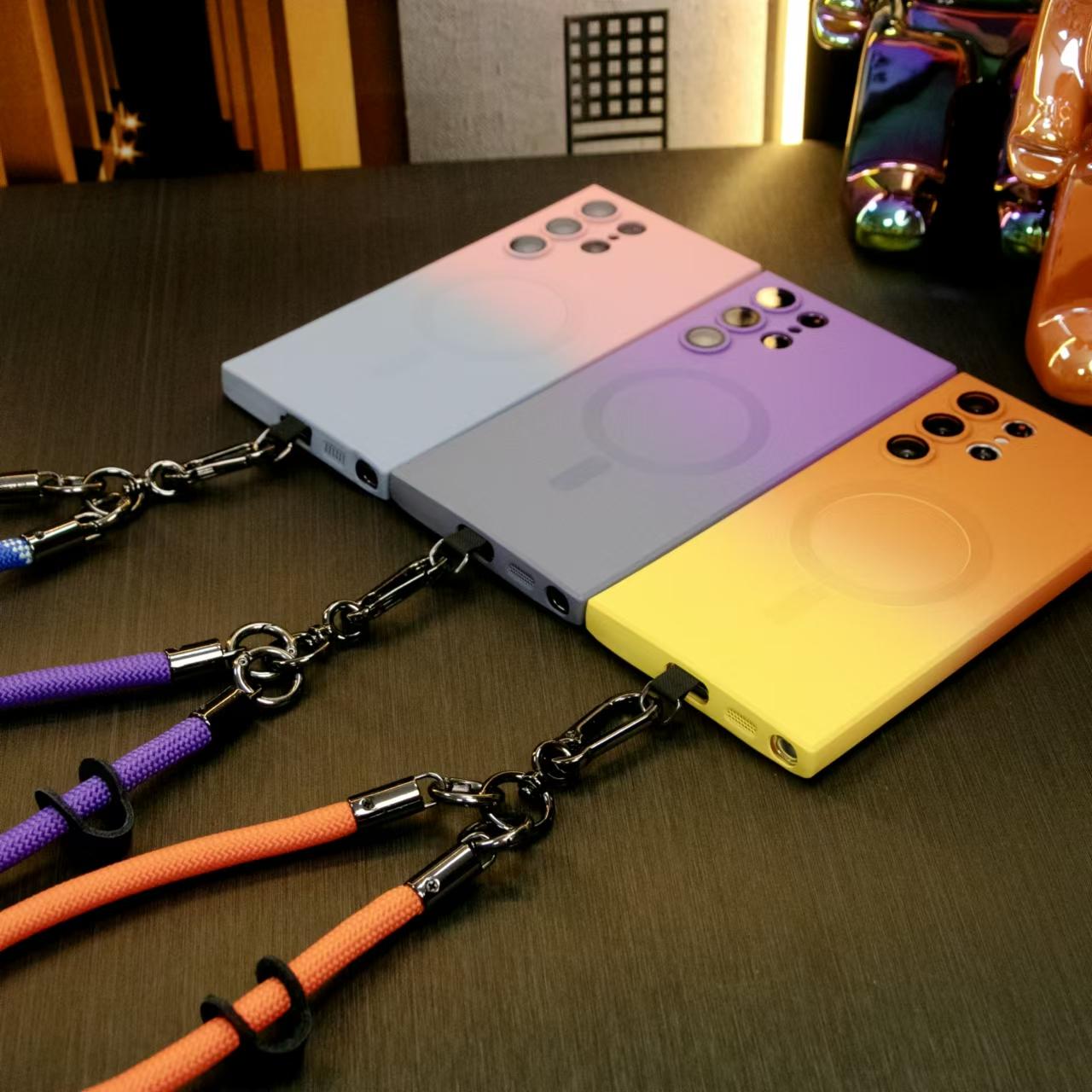 Gradient Color Magnetic Wireless Charge Matte Case With Multifunctional Climbing Rope For Samsung Galaxy S24 S23 S22 S21Plus FE Ultra Note 20 Ultra Z Flip 3 4 5