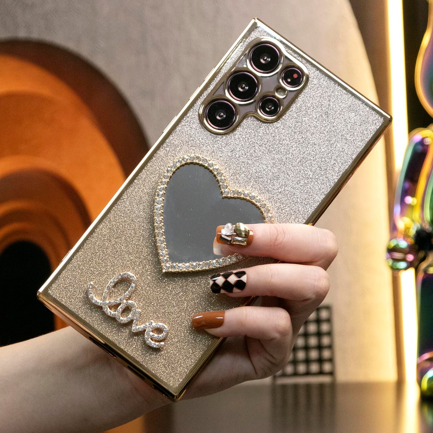 Luxury Diamond Love Heart Mirror Glitter Clear Gradient TPU Plating Shockproof Soft Phone Case For Samsung S24Ultra S24FE S24 S23 S22 S21 FE Plus Ultra