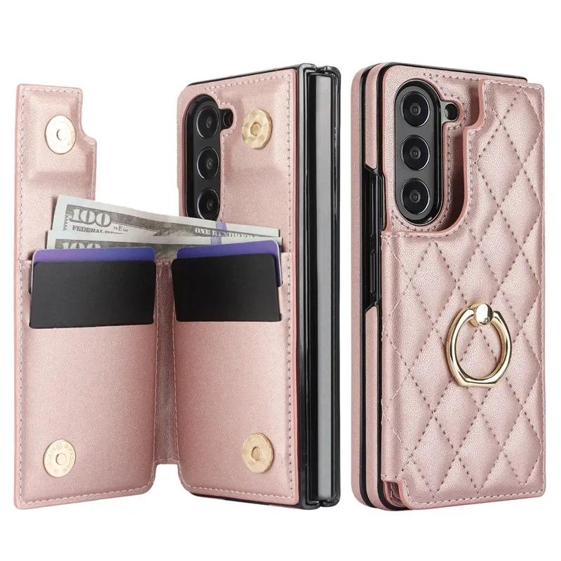 Leather Wallet with Card Holder Phone Case for Samsung Galaxy Z Fold 6 5 4 Fold6 Fold5 Fold4 Fold3 Ring Kickstand Protect Cover