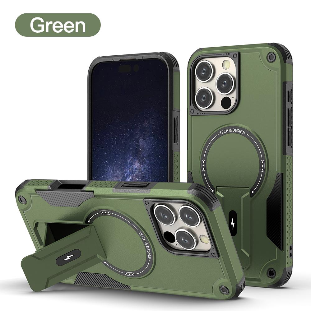 Mecha Style Drop Resistant Magnetic Stand Phone Case for iPhone 16 15 14 13 12 Pro Max, Portable Kickstand PC All-inclusive Cover