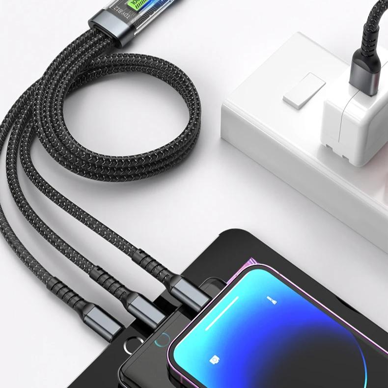 New 3 In 1 100w Transparent Fast Charging Cable Type C Usb Micro For Iphone Samsung Huawei Xiaomi Pilot Lamp Charger Usb C 6A