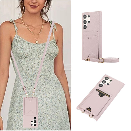 Wallet Case for Samsung S24 S23 Ultra S22 Plus U-shaped Card Holder Lanyard Handbag Crossbody Leather Cover for Samsung A13 A22 A33 A53 A14 A24 A34 A54