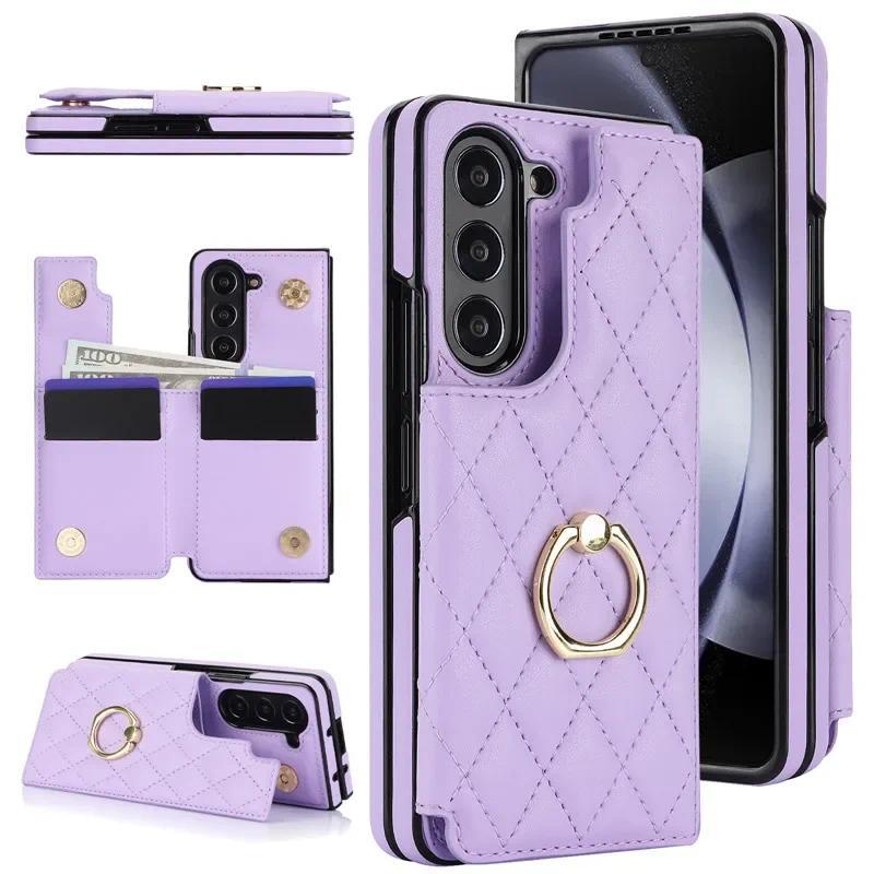 Leather Wallet with Card Holder Phone Case for Samsung Galaxy Z Fold 6 5 4 Fold6 Fold5 Fold4 Fold3 Ring Kickstand Protect Cover