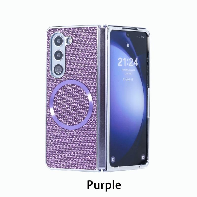 Luxury Glitter Rhinestone Strong Magnetic PC Fold Phone Case For Samsung Galaxy Z Fold6 Fold5 Fold4 Fold3 5G Smart Phone Full Cover