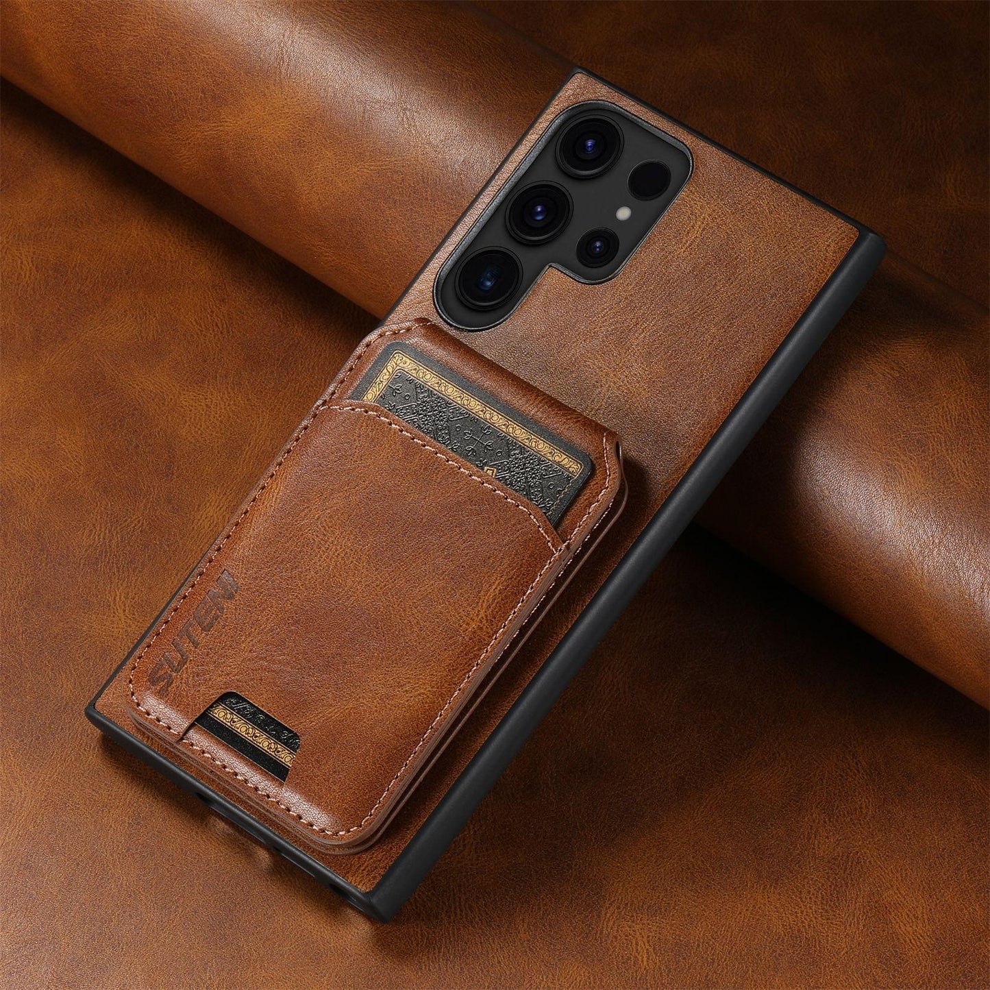 For Samsung S25 S24 S23 S22 Note20 Ultra Plus Phone Case, Smooth Surface Oil Wax Pattern Flip Wallet Durable Faux Card Slot Leather Kickstand Magnetic Clasp Shockproof Phone Case