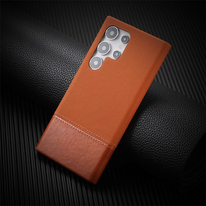For Samsung S25Ultra S24Ultra S23Ultra Phone Case, Antislip Two-Tune Leather Denim Style Slim Matte Fabrics Pattern Len Protection Shockproof Hard Full Cover