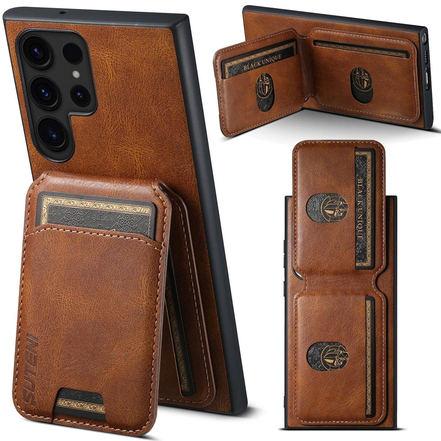 For Samsung S25 S24 S23 S22 Note20 Ultra Plus Phone Case, Smooth Surface Oil Wax Pattern Flip Wallet Durable Faux Card Slot Leather Kickstand Magnetic Clasp Shockproof Phone Case