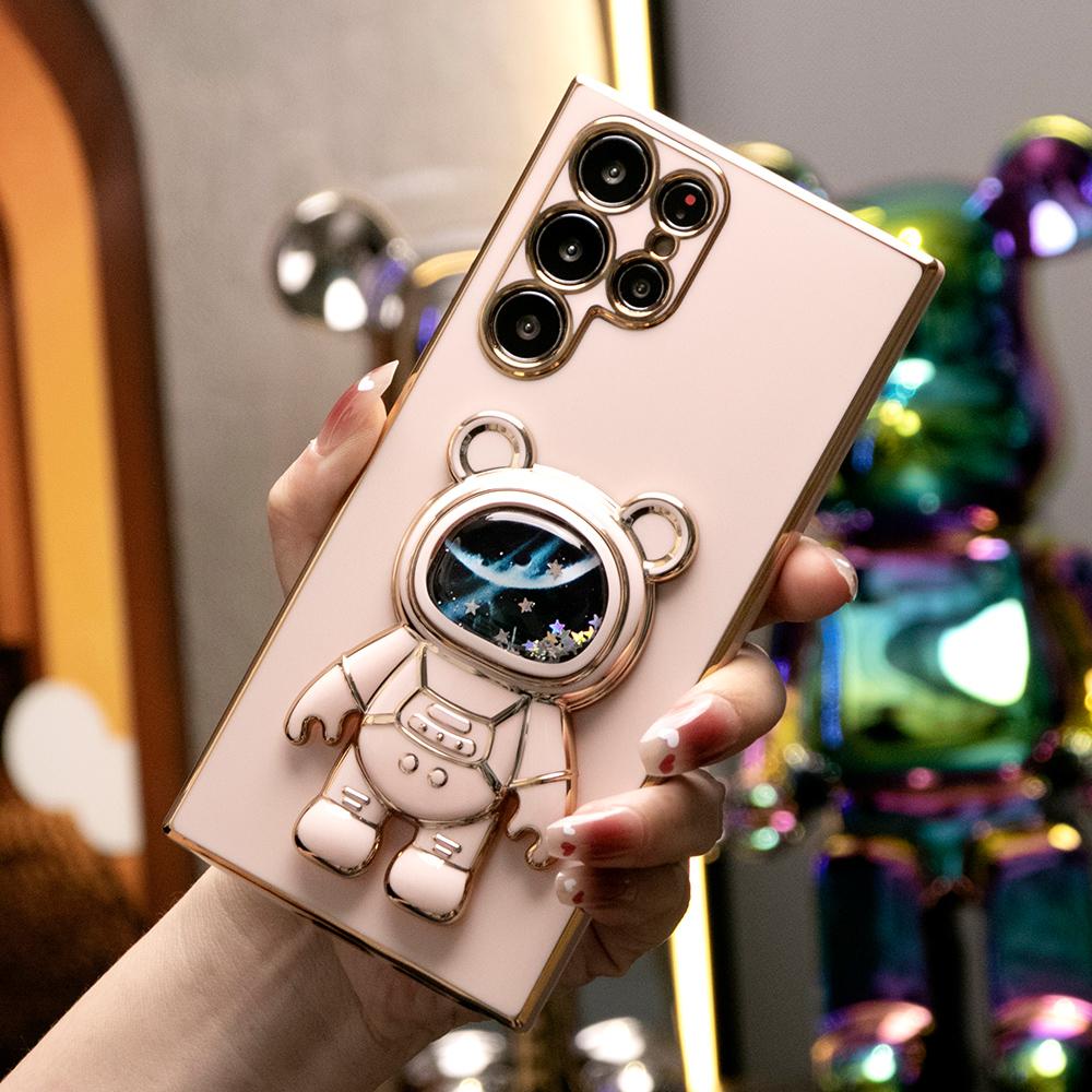 Quicksand Astronaut Space Bear Kickstand Soft Phone Case for Samsung A13 A14 A15 A23 A24 A25 A33 A34 A35 A52 A53 A54 A55 A72 A73