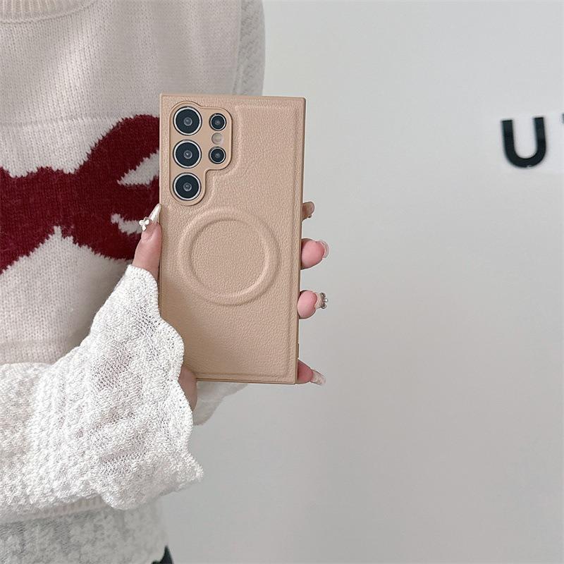 For Samsung S25Ultra S25 S24 S23 Phone Case, Luxury Slim Magnetic Matte Leather Emboss Pattern Len Protection Shockproof Hard Full Cover