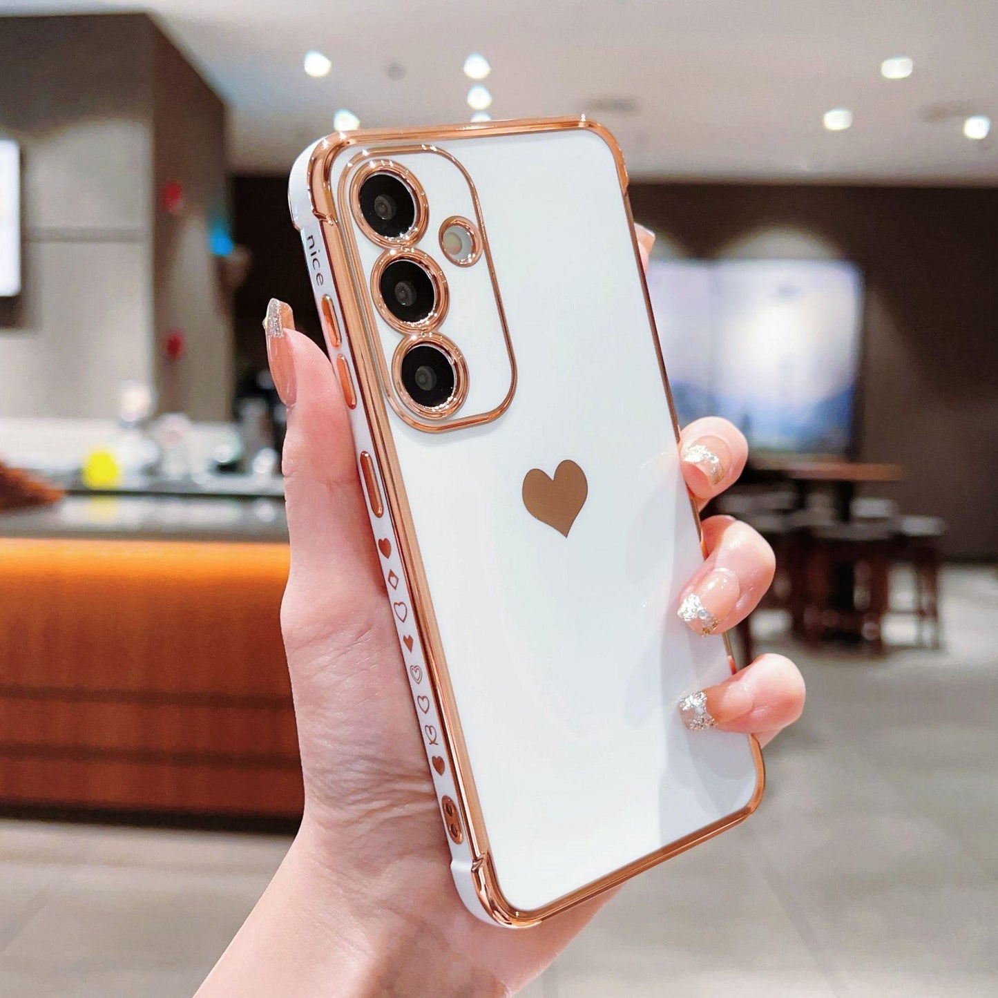 Plating Love Heart TPU Basic Phone Case For Samsung S25Ultra S24 S23 S22 S21 Shockproof Soft Full Cover