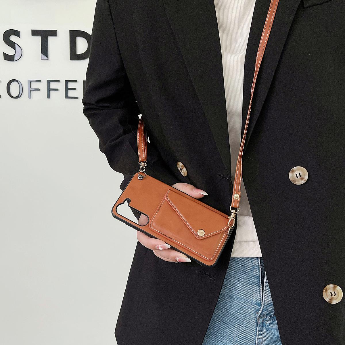 Crossbody Wallet Case for Samsung S24 S23 S22 S21 Ultra Plus Card Holder Lanyard Handbag Luxury Leather Card Slot Cover Handbag