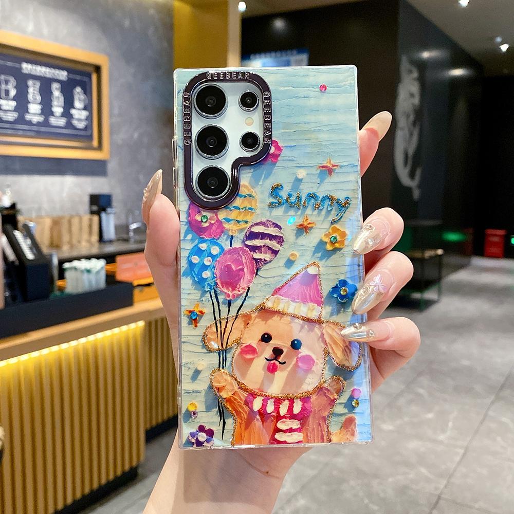 For Samsung S25 S24 S23 S22 A35 A36 A26 A54 A55 A56 Phone Case, Rich Girl Women Nabobess Leopard Print Rainbow Deer Balloon Puppy, Oil Painting Camera Frame Anti-drop Hard Shockproof Full Cover