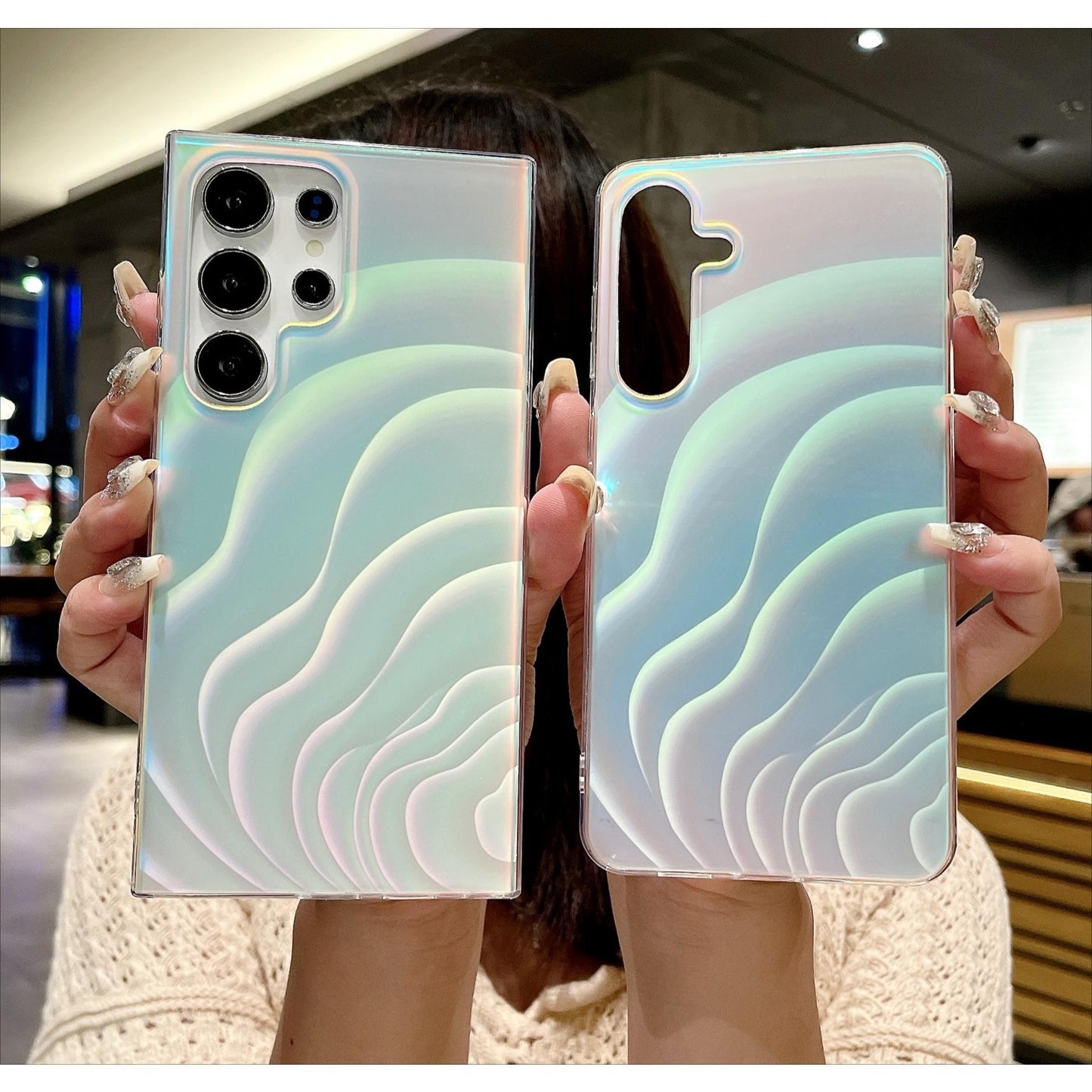 For Samsung S25Ultra S25 S24 S23 S22 S21 Note20 A16 A15 A14 A25 A24 A35 A34 A54 A55 Phone Case, Luxury Water Ripple Gradient Shine Acrylic Slim, Full Camera Protection Non-Yellowing Hard Cover
