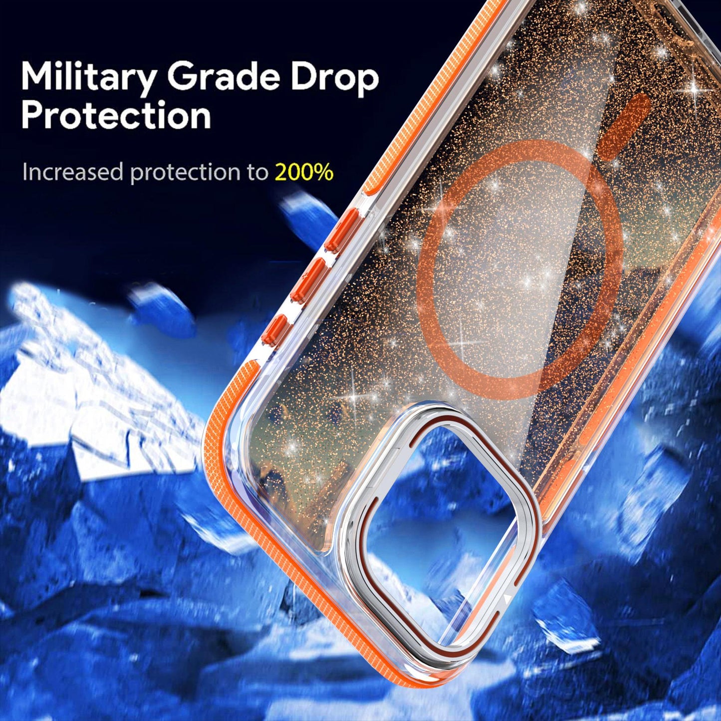Dual Color Magnetic For Magsafe Wireless Charging Case With Glitter Powder For iPhone 16 15 14 13 12 11 Pro Max Plus Metal Hardware Camera Lens Stand Acrylic Hard Cover