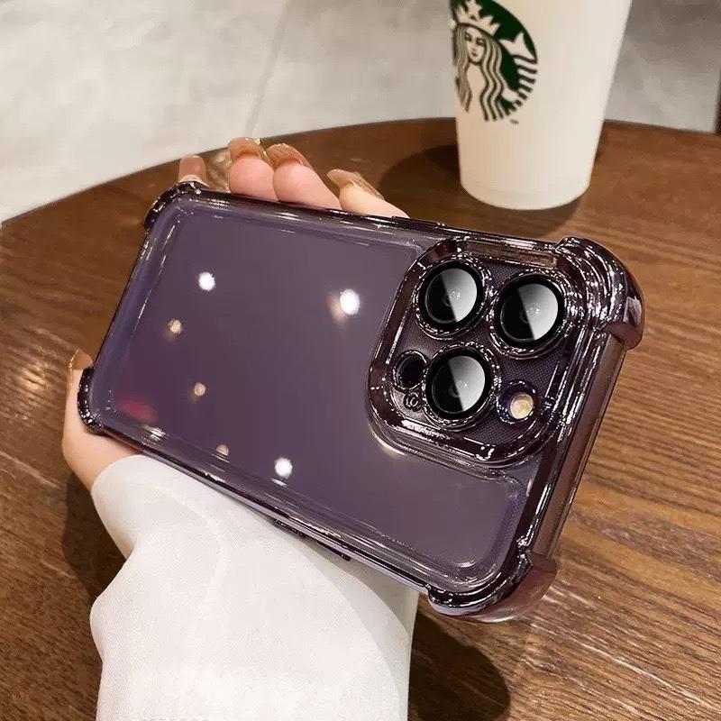 For iPhone 16 15 14 13 Phone Case, Luxury Four Corner Plating Clear High Definition Acrylic Built-in Camera Protector Shockproof Hard Full Cover