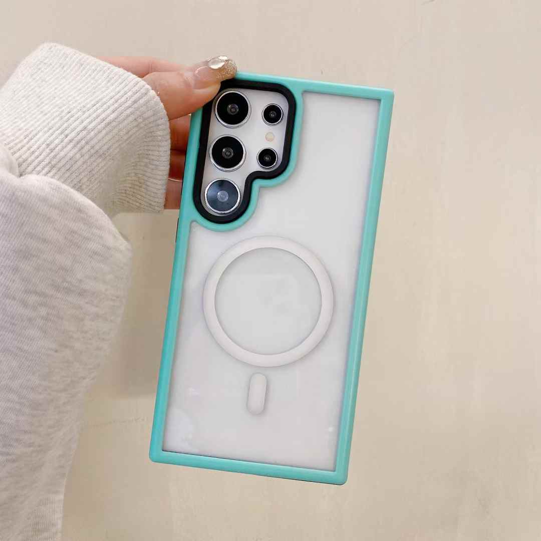 Two-tone Macaron Acrylic Transparent Magnetic Len Protection Phone Case For Samsung S25Ultra S25+ S25 S24Ultra S24+ S24, Hard Shockproof Full Cover