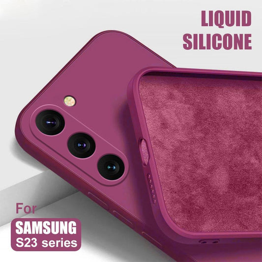 Square Liquid Silicone Matte Shockproof Phone Case For Samsung S24Ultra S24FE S24 S23 S22Ultra S21Ultra Note20Ultra Camera Protect Soft Cover