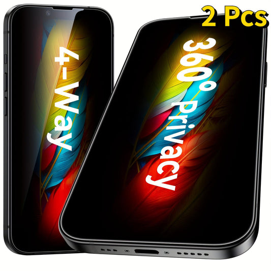 2Pcs 360 Anti-spy For IPhone 16 15 Pro Max Privacy Screen Protector Tempered Glass, 9H Hardness For iPhone 15 14 13 12 11 Pro Max XR XSMax XS
