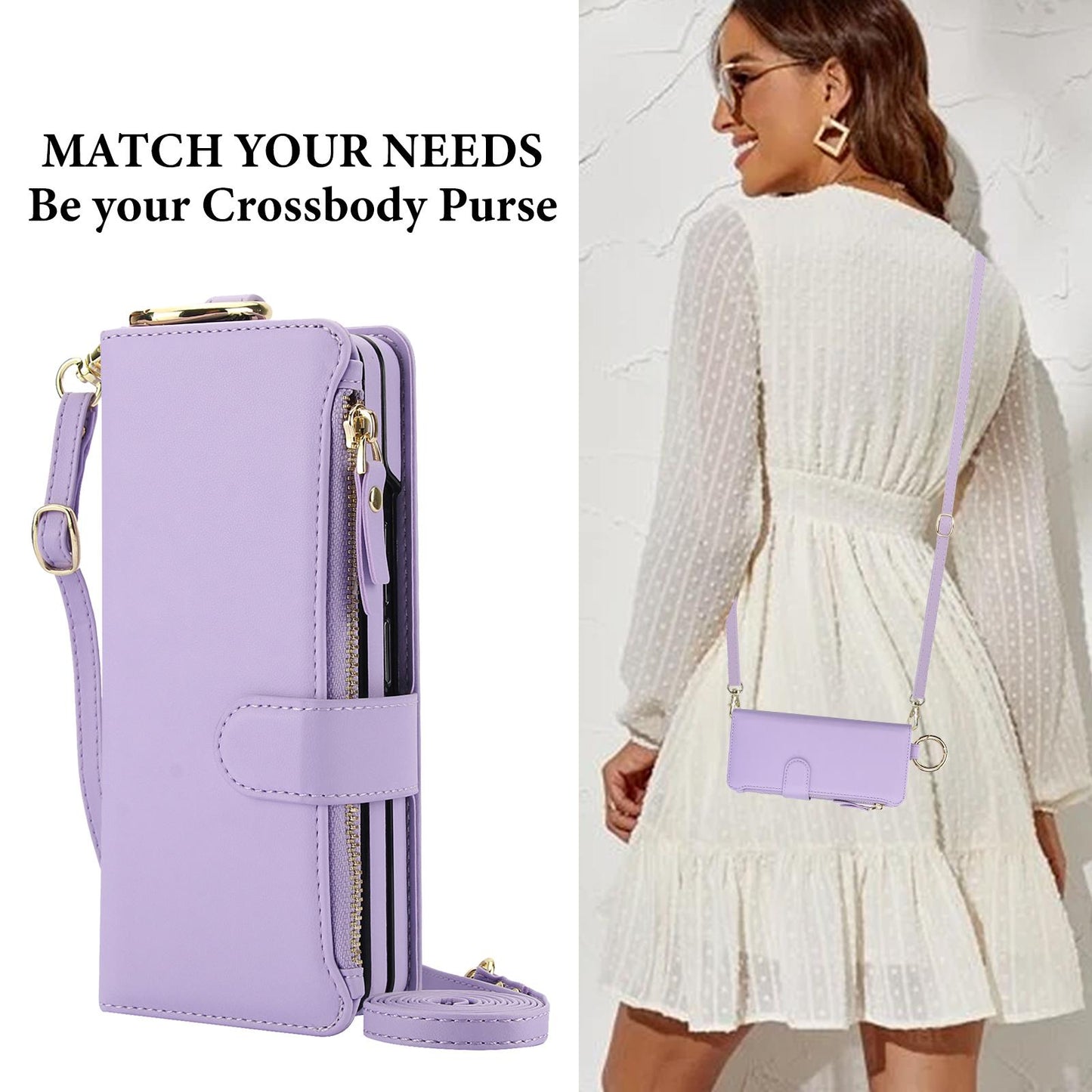 Crossbody Cards Solt Zipper Wallet Leather Case For Samsung Galaxy Z Fold 5 4 3 6 5G Wristband Ring Holder Kickstand Cash Pocket