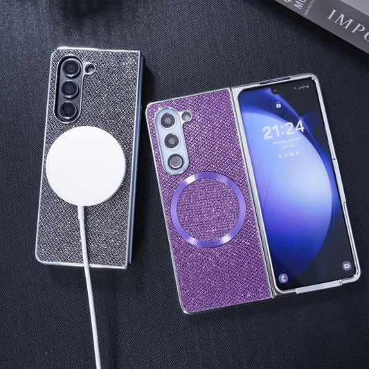 Luxury Glitter Rhinestone Strong Magnetic PC Fold Phone Case For Samsung Galaxy Z Fold6 Fold5 Fold4 Fold3 5G Smart Phone Full Cover