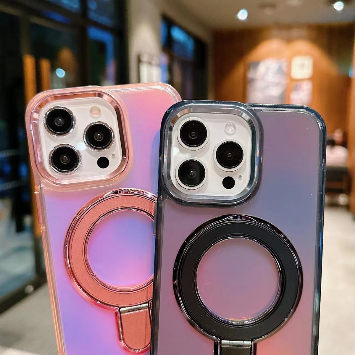 Colorful Laser Magnetic Bracket Large Hole Phone Case For Samsung S24 S23 Ultra MagSafe Sparkling Color Back Cover