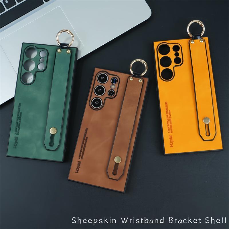 For Samsung S25Ultra S25 S24 S23 S22 S21 Case With Wristband, Matte Durable Faux Leather Kickstand Shockproof Phone Case