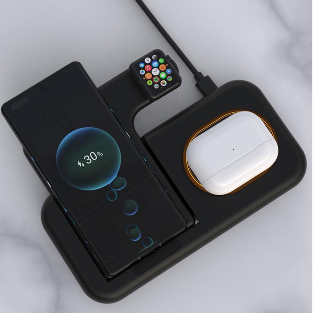 4 in 1 Fast Wireless Charger Stand Station for iPhone 16 15 14 13 iWatch Airpods Magnetic Foldable Charging Dock With LED Night Lamp