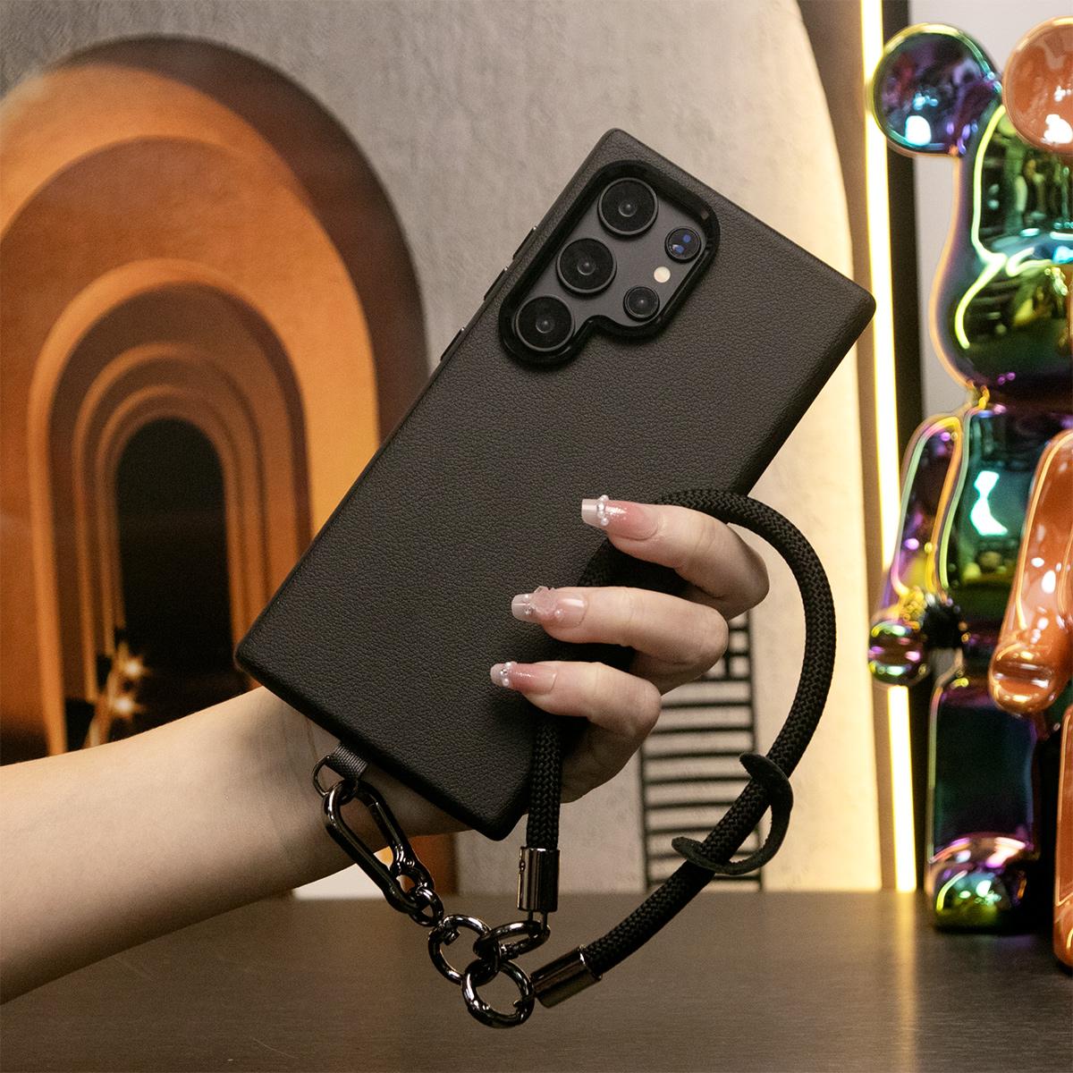 For Samsung S24 Ultra S24Plus S24 Case, Luxury Drop- Proof Leather Magnetic Phone Case Multifunctional Climbing Rope, Camera Protection Hard Cover