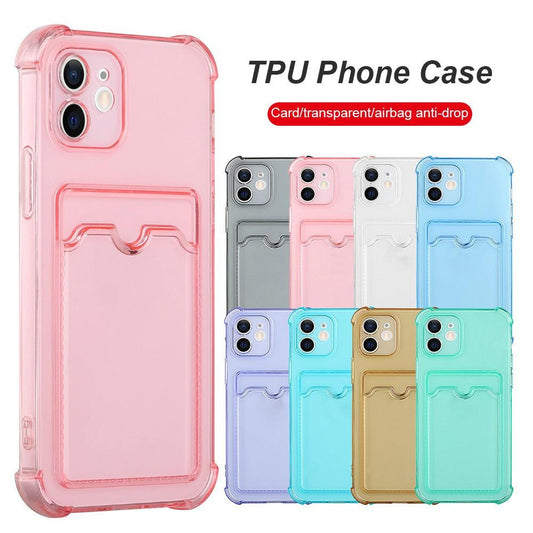 Transparent Card Slot TPU Four Corner Shockproof Phone Case For iPhone 16ProMax 15 14 13 12 11 Airbag Anti-Drop Clear Soft Full Cover