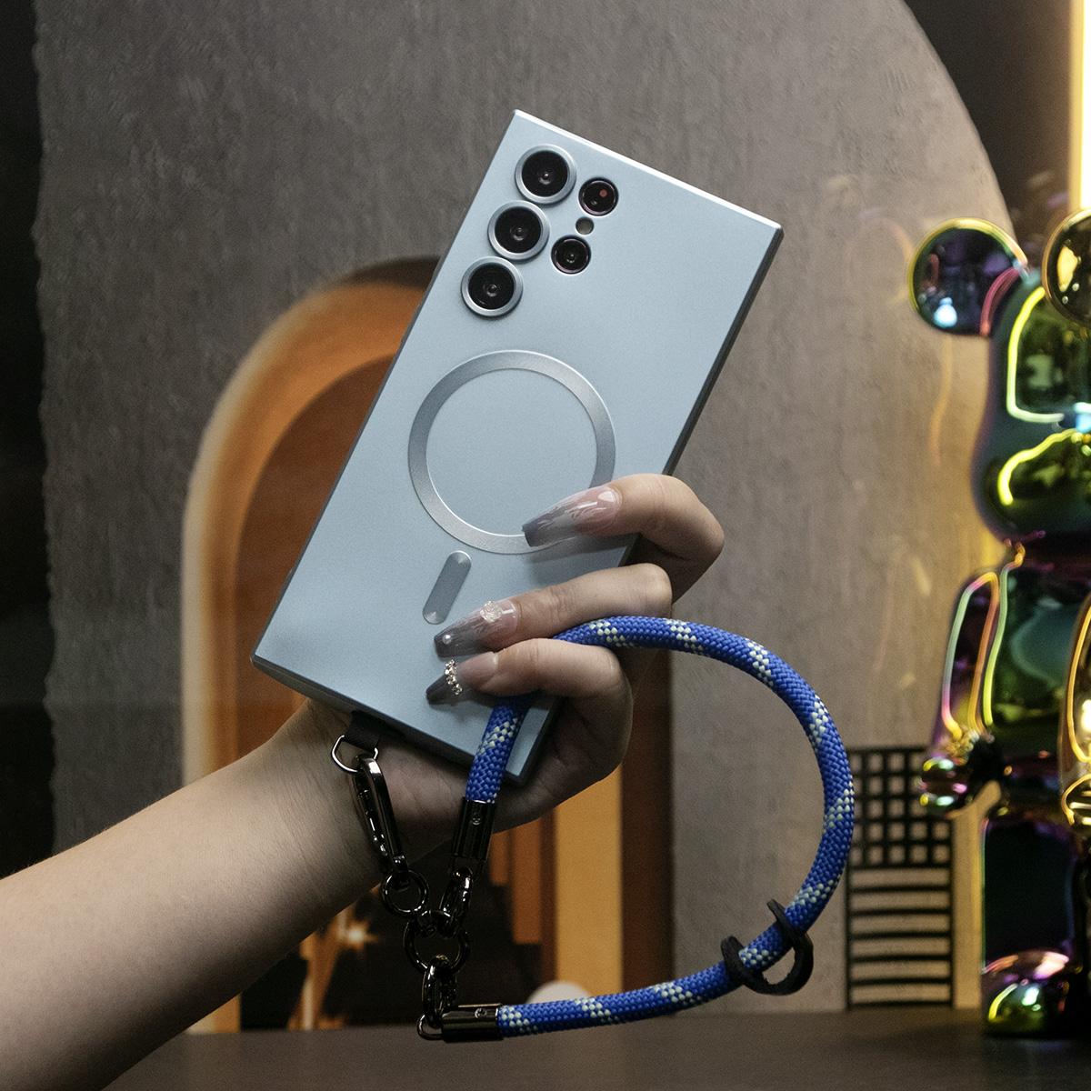 For iPhone 16 15 14 13 12 11 Pro Max Phone Case, Metallic Paint Magnetic Soft Glossy Slim, Full Camera Cover Phone Case With Multifunctional Climbing Rope