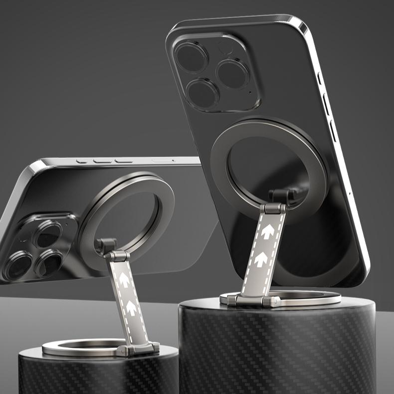 360 Degree Rotation Magnetic Foldable Portable Phone Holder Full Angle Adjustment Damping Fold Vertical / Horizontal Kickstand, for iPhone 16 15 14 13 12 for Samsung S25 S24 S23