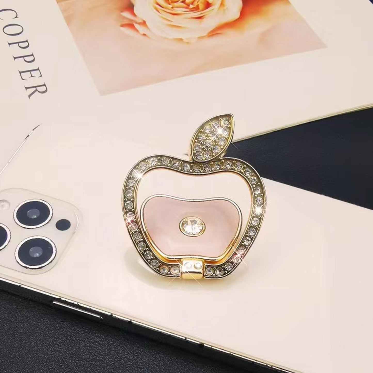Luxury Diamond Apple Shape Phone Holder Universal Metal Ring Buckle Kickstand