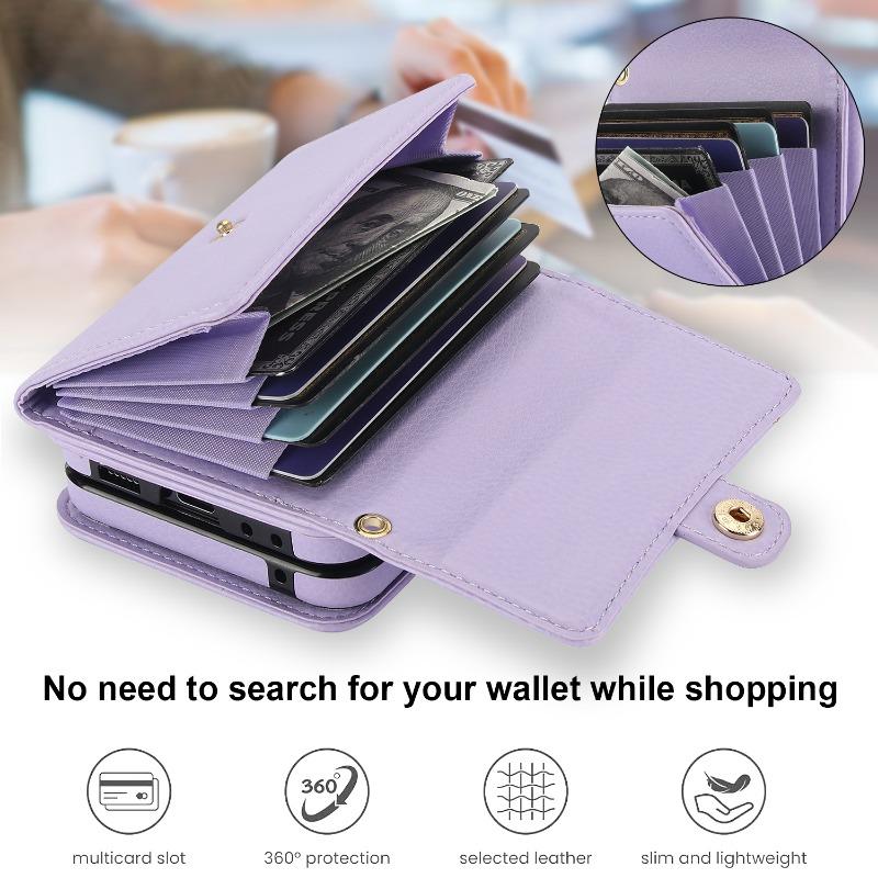 Crossbody Wrist Strap Leather with Card Holder Phone Case for Samsung Galaxy Z Flip 6 5 4 3 Flip6 Flip5 Flip4 Flip3 Wallet Cover