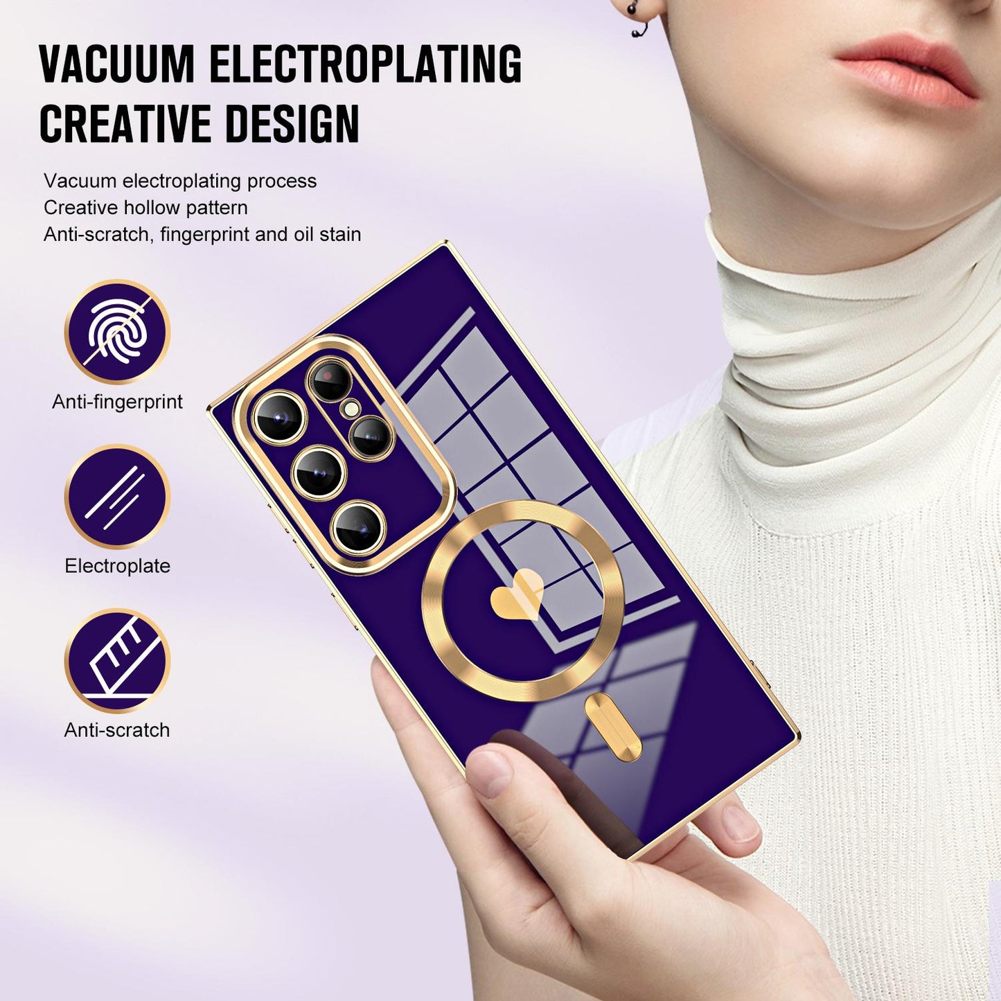 Electroplated Glossy Love Heart Magnetic TPU Case For Samsung S23 Ultra S22 S21 Plus Soft Cover