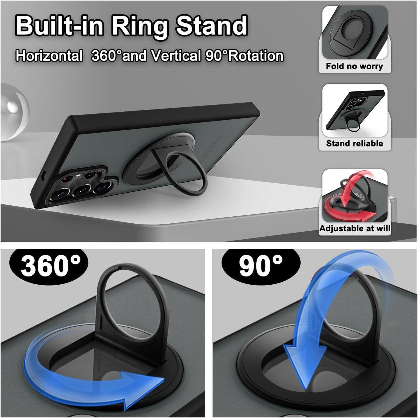 Matte Ring KickStand Metal Frame Magnetic Wireless Charging Acrylic Phone Case For Samsung S24Ultra S24 S23Ultra S23FE S23 S22 plus Case Magnetic Shockproof Hard Full Cover