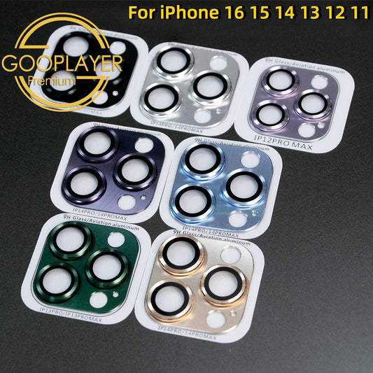 For iPhone 16 15 14 13 12 11 Plus Pro Max, 3D High Definition Metal Glass Camera Lens Protector Cover