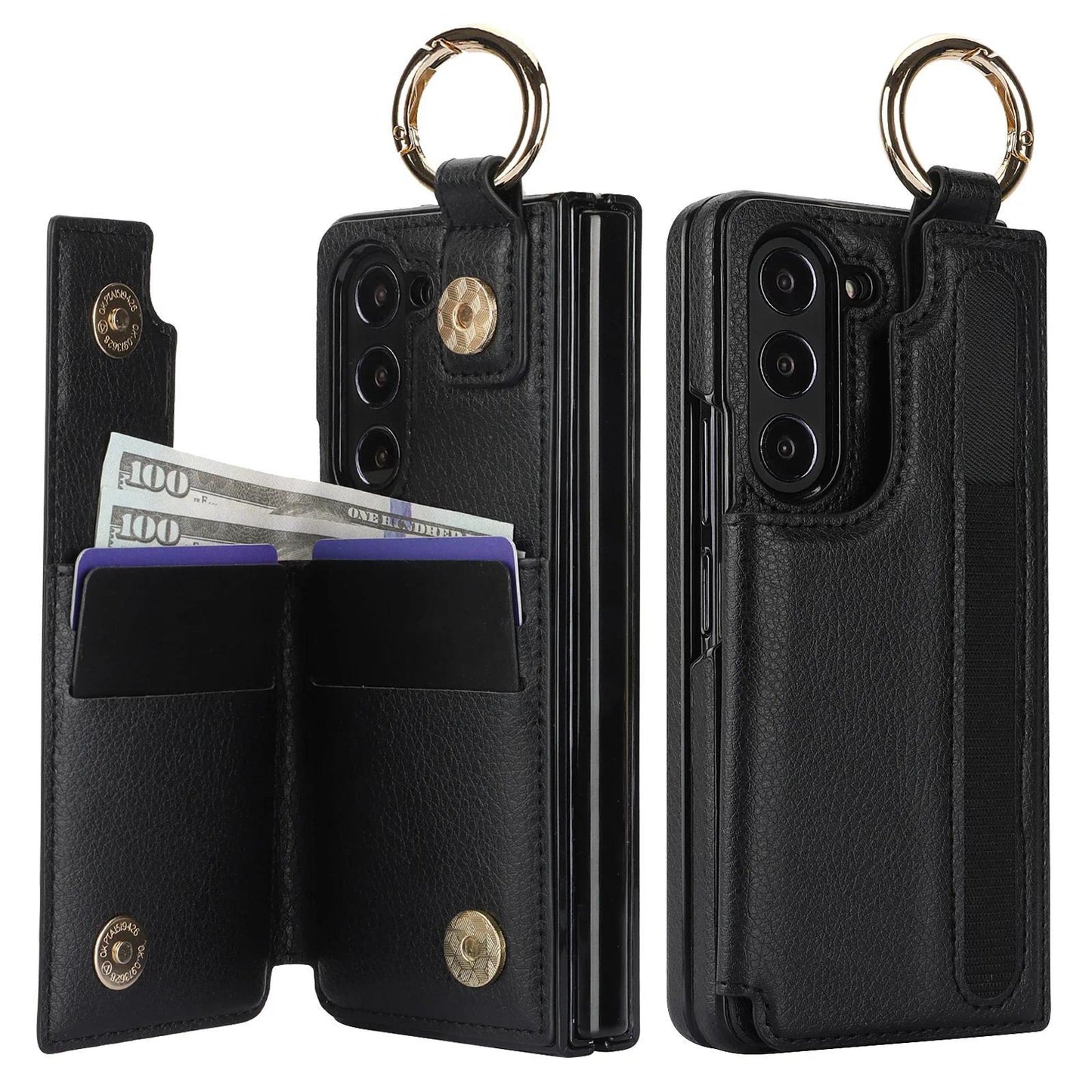PU Leather Ring Phone Case for Samsung Galaxy Z Fold 6 5 4 3 Fold5 Fold4 Fold3 5G Wallet with Pen Holder & Card Slot (No Pen)