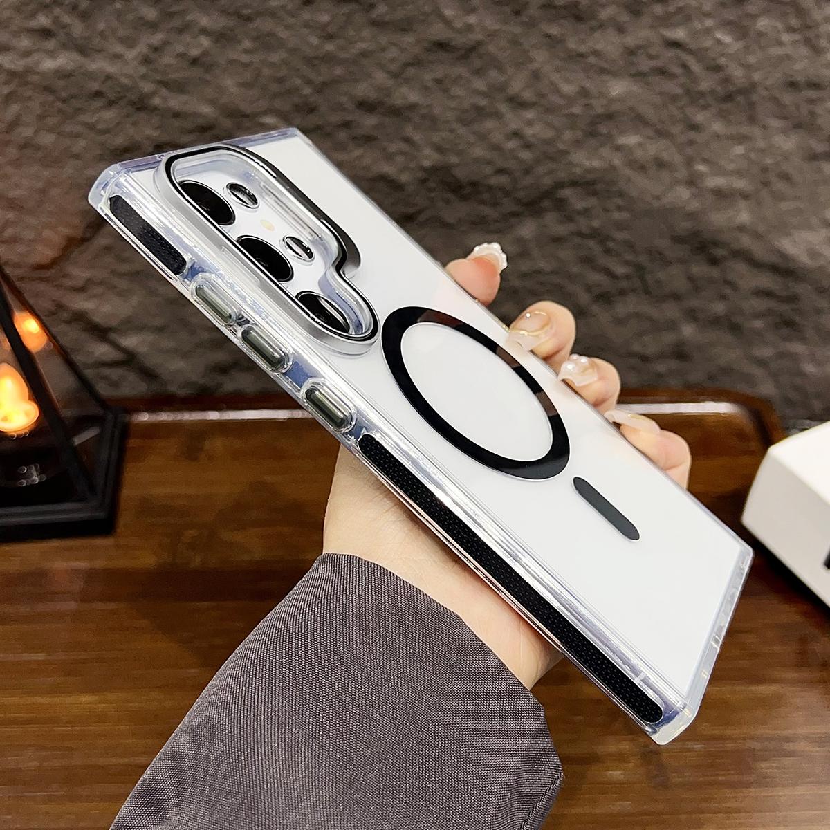 Dual Color Lens Stand Magnetic For Magsafe Wireless Charging Case For Samsung S24 Plus Ultra Clear TPU Acrylic Hard Cover