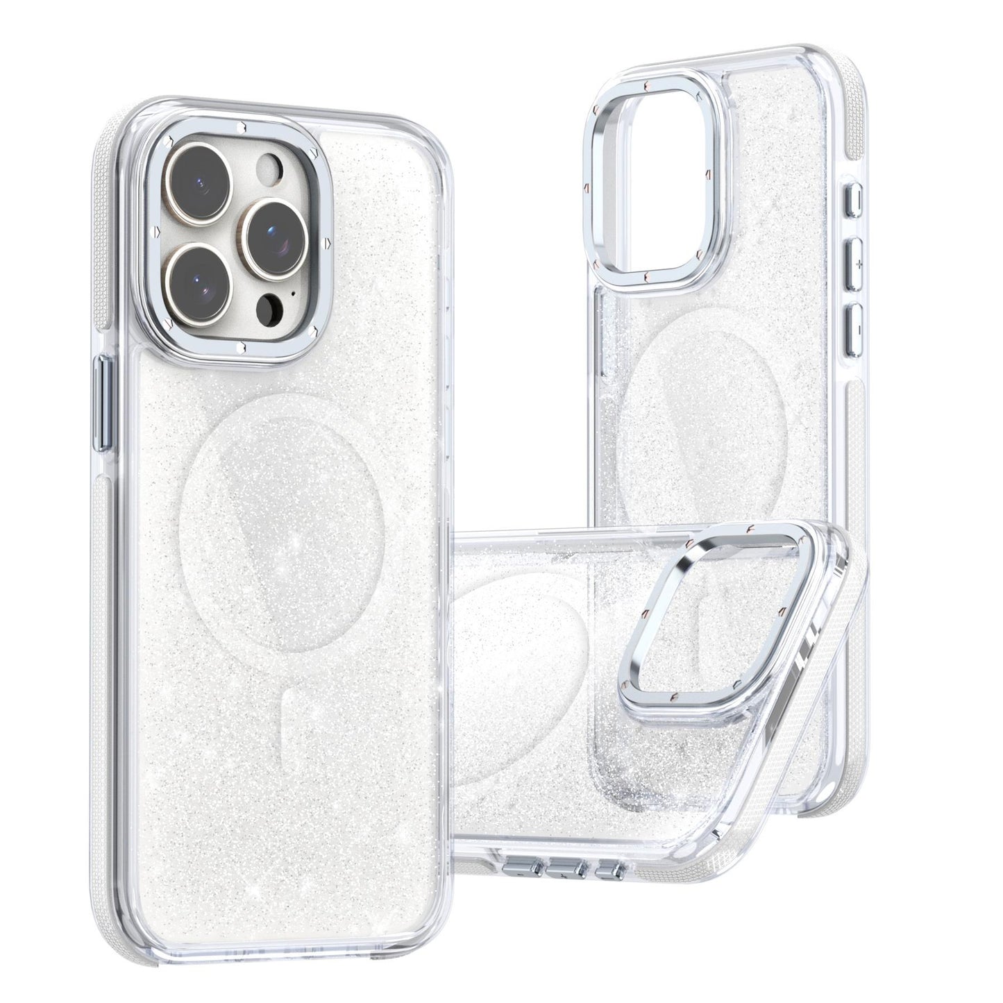 Dual Color Magnetic For Magsafe Wireless Charging Case With Glitter Powder For iPhone 16 15 14 13 12 11 Pro Max Plus Hard Cover