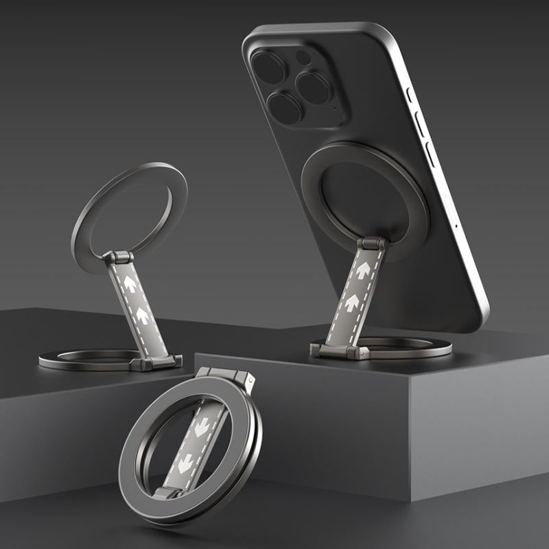 360 Degree Rotation Magnetic Foldable Portable Phone Holder Full Angle Adjustment Damping Fold Vertical / Horizontal Kickstand, for iPhone 16 15 14 13 12 for Samsung S25 S24 S23