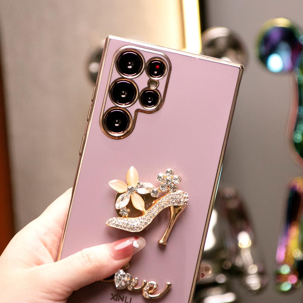 Gold High-heeled Shoes Plating Phone Case for Samsung S24 S23 S22 S21 FE Plus Ultra Note 20